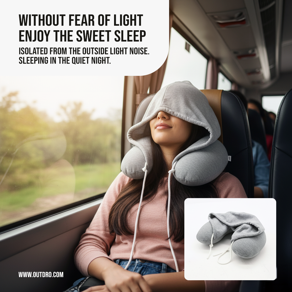 Outdro Hooded Travel Pillow: Sleep Peacefully Anywhere, Even on Crowded Buses & Flights
