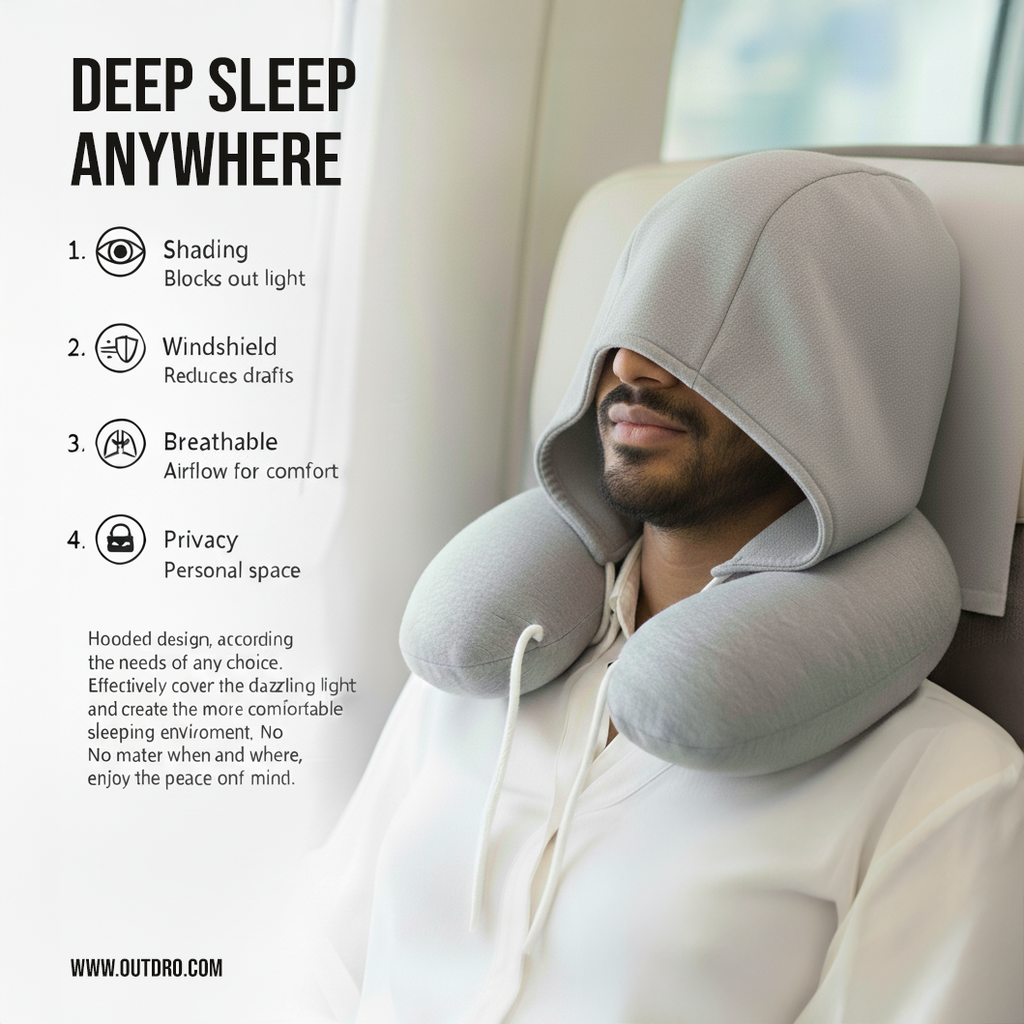 Outdro Hooded Travel Pillow: Sleep Peacefully Anywhere, Even on Crowded Buses & Flights
