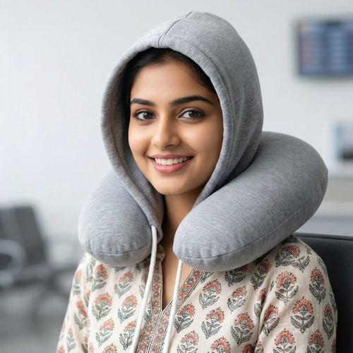 Outdro Hooded Travel Pillow: Sleep Peacefully Anywhere, Even on Crowded Buses & Flights